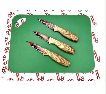 3-Piece Holiday Paring Knife Set, 3.5" Stainless Steel Blades with Festive Prints & Matching Blade Guards, Perfect for Seasonal Cooking, Gift Giving, and Holiday Kitchen Prep