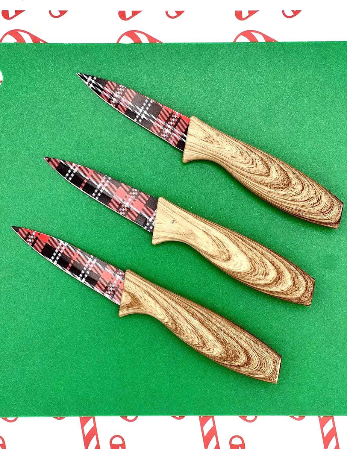 3-Piece Holiday Paring Knife Set, 3.5" Stainless Steel Blades with Festive Prints & Matching Blade Guards, Perfect for Seasonal Cooking, Gift Giving, and Holiday Kitchen Prep