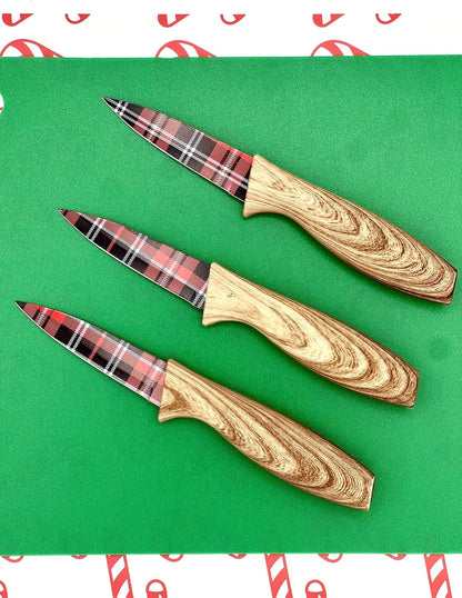 3-Piece Holiday Paring Knife Set, 3.5" Stainless Steel Blades with Festive Prints & Matching Blade Guards, Perfect for Seasonal Cooking, Gift Giving, and Holiday Kitchen Prep