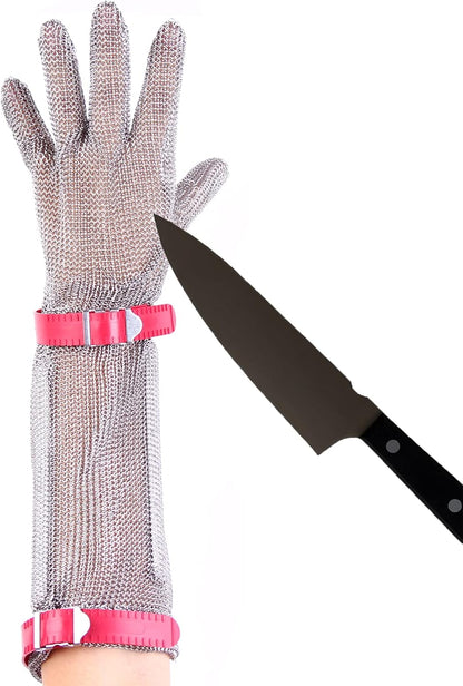 15cm Long Chainmail Glove for Butcher,Cut Resistant Glove,Plastic Strap(S) | 316L Stainless Steel Gloves Mesh Metal Glove,Food Grade Safety Work Cut Proof,Meat Cutting Wood processing