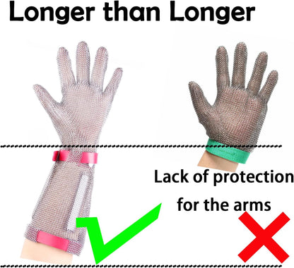 15cm Long Chainmail Glove for Butcher,Cut Resistant Glove,Plastic Strap(S) | 316L Stainless Steel Gloves Mesh Metal Glove,Food Grade Safety Work Cut Proof,Meat Cutting Wood processing