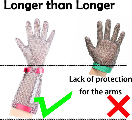 15cm Long Chainmail Glove for Butcher,Cut Resistant Glove,Plastic Strap(S) | 316L Stainless Steel Gloves Mesh Metal Glove,Food Grade Safety Work Cut Proof,Meat Cutting Wood processing