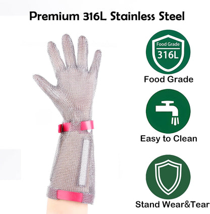15cm Long Chainmail Glove for Butcher,Cut Resistant Glove,Plastic Strap(S) | 316L Stainless Steel Gloves Mesh Metal Glove,Food Grade Safety Work Cut Proof,Meat Cutting Wood processing