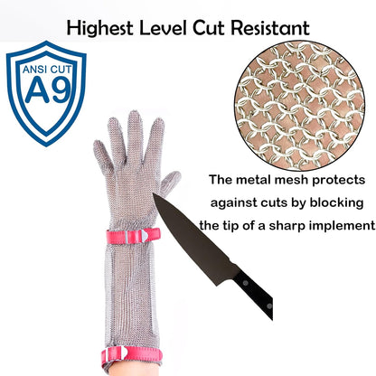 15cm Long Chainmail Glove for Butcher,Cut Resistant Glove,Plastic Strap(S) | 316L Stainless Steel Gloves Mesh Metal Glove,Food Grade Safety Work Cut Proof,Meat Cutting Wood processing
