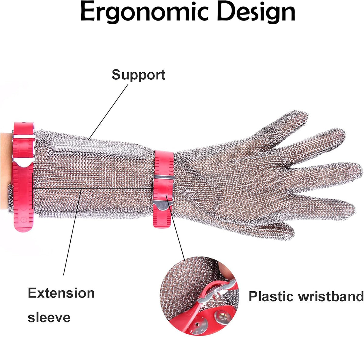 15cm Long Chainmail Glove for Butcher,Cut Resistant Glove,Plastic Strap(S) | 316L Stainless Steel Gloves Mesh Metal Glove,Food Grade Safety Work Cut Proof,Meat Cutting Wood processing