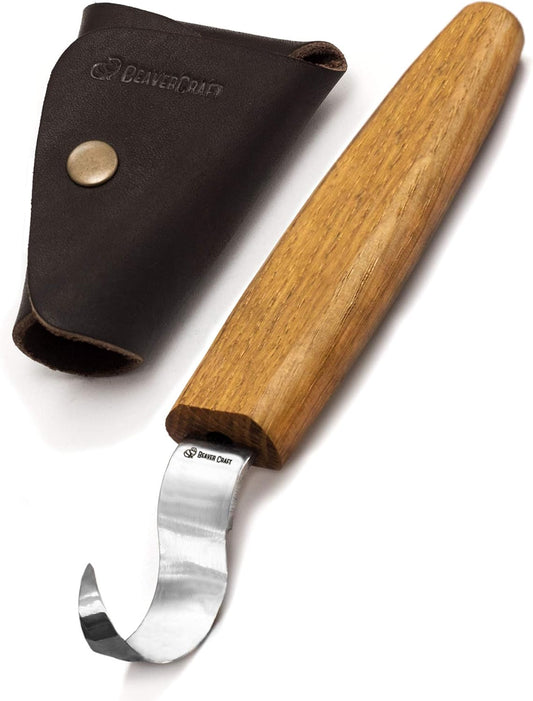 Hook Knife Wood Spoon Carving Tools SK1S – Spoon Carving Knife High Carbon Steel - Whittling Knives with Leather Sheath – Curved Knives Right Handed – Gouge for Spoons & Bowls