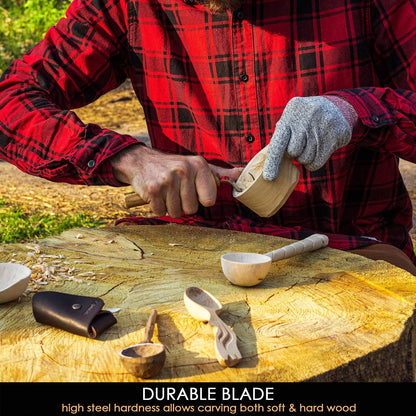 Hook Knife Wood Spoon Carving Tools SK1S – Spoon Carving Knife High Carbon Steel - Whittling Knives with Leather Sheath – Curved Knives Right Handed – Gouge for Spoons & Bowls