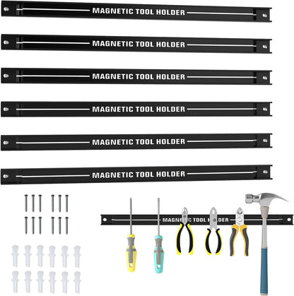 6PCS 18" Magnetic Tool Holder, Wall Mounted 176LBS Capacity Magnetic Tool Organizer, Heavy Duty Metal Tool Rack, Tool Magnet Bar, Magnetic Tool Holder Strip for Garage Workshop