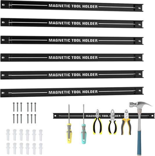 6PCS 18" Magnetic Tool Holder, Wall Mounted 176LBS Capacity Magnetic Tool Organizer, Heavy Duty Metal Tool Rack, Tool Magnet Bar, Magnetic Tool Holder Strip for Garage Workshop