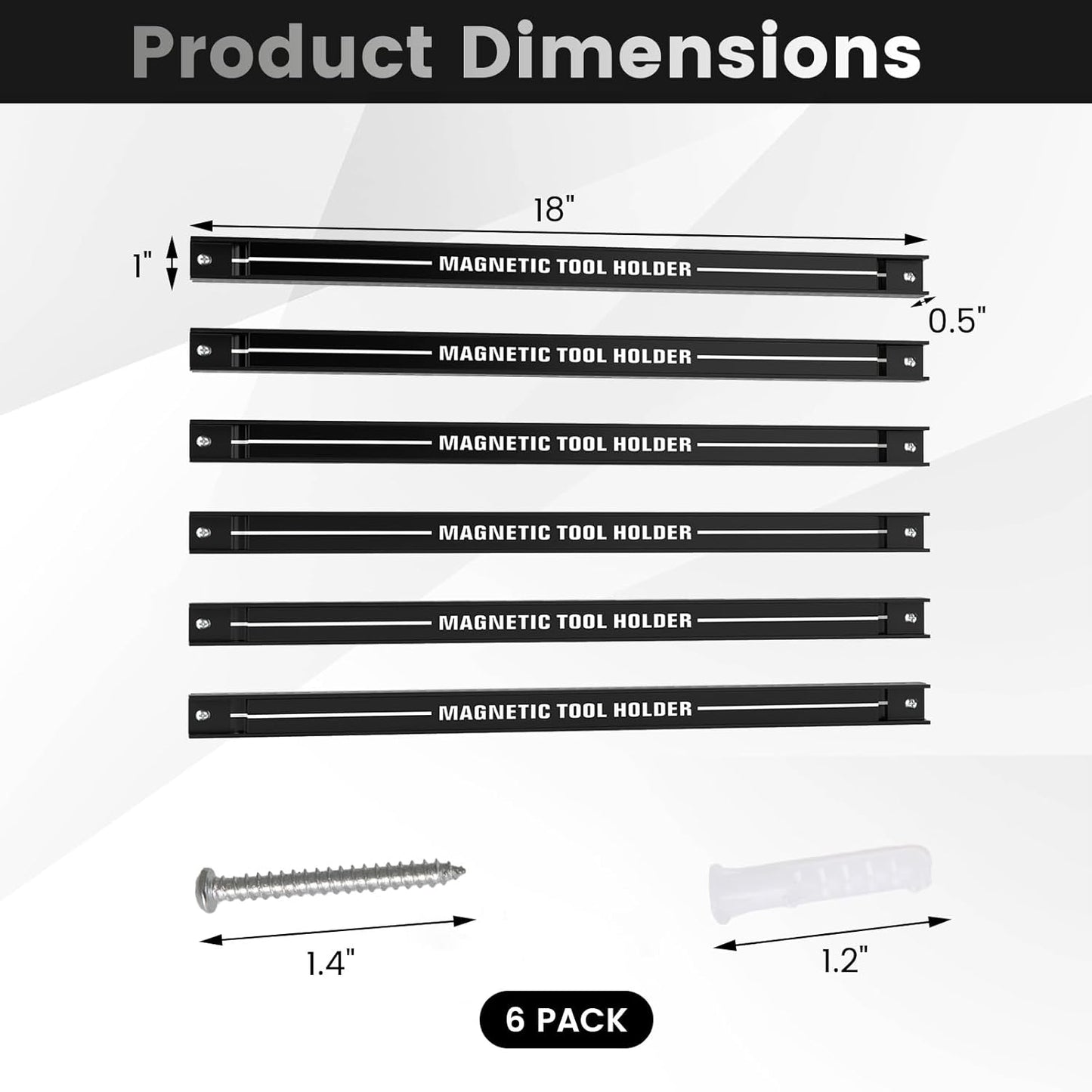 6PCS 18" Magnetic Tool Holder, Wall Mounted 176LBS Capacity Magnetic Tool Organizer, Heavy Duty Metal Tool Rack, Tool Magnet Bar, Magnetic Tool Holder Strip for Garage Workshop