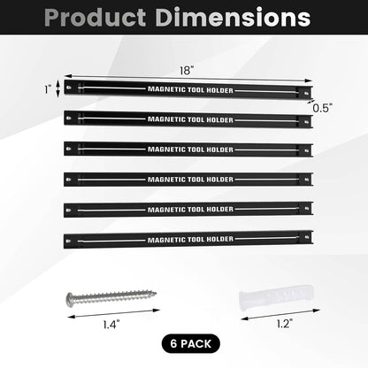 6PCS 18" Magnetic Tool Holder, Wall Mounted 176LBS Capacity Magnetic Tool Organizer, Heavy Duty Metal Tool Rack, Tool Magnet Bar, Magnetic Tool Holder Strip for Garage Workshop