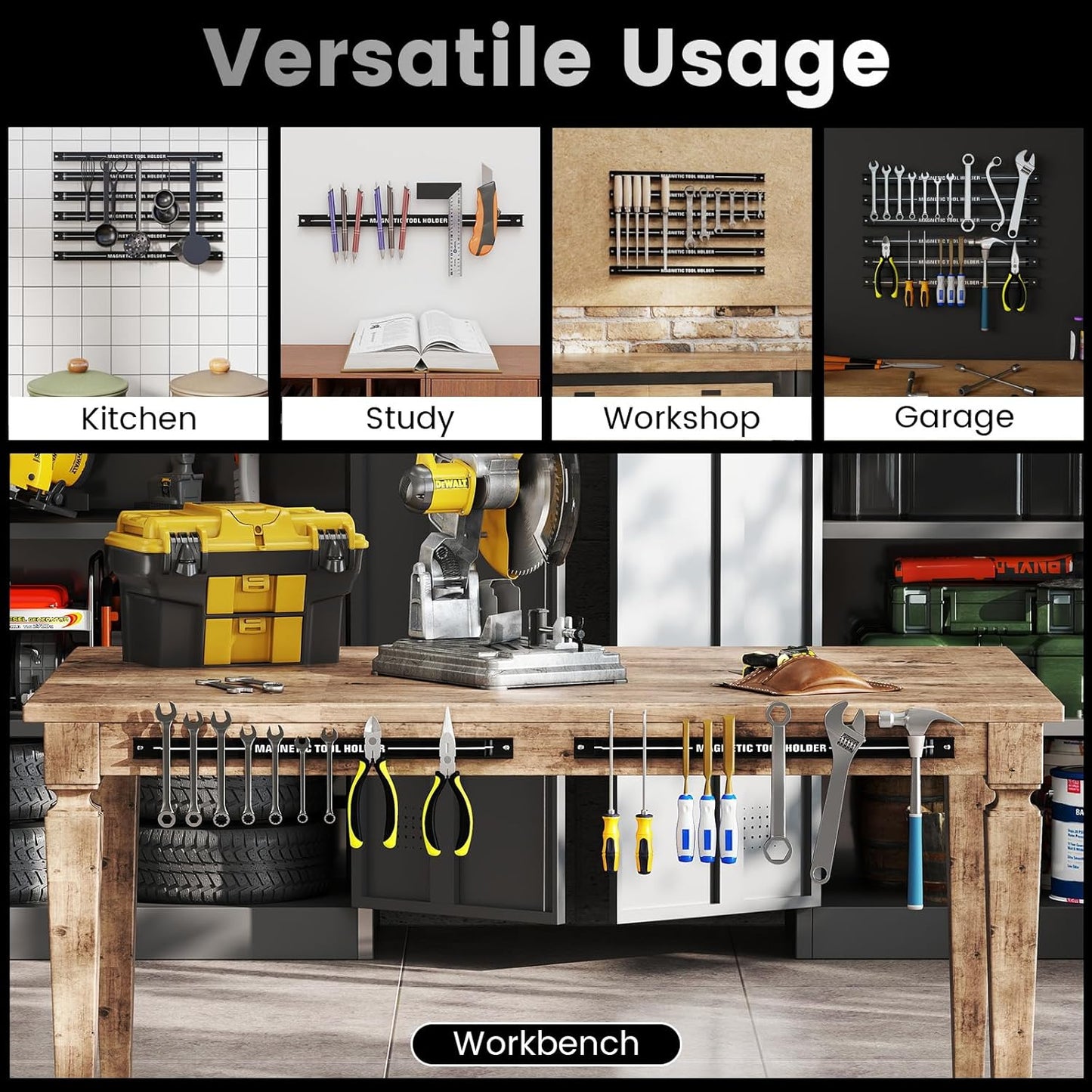6PCS 18" Magnetic Tool Holder, Wall Mounted 176LBS Capacity Magnetic Tool Organizer, Heavy Duty Metal Tool Rack, Tool Magnet Bar, Magnetic Tool Holder Strip for Garage Workshop