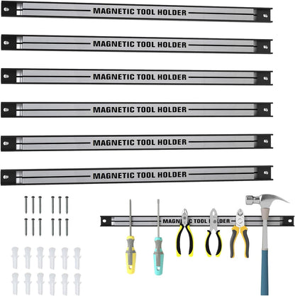 6PCS 18" Magnetic Tool Holder, Wall Mounted 176LBS Capacity Magnetic Tool Organizer, Heavy Duty Metal Tool Rack, Tool Magnet Bar, Magnetic Tool Holder Strip for Garage Workshop
