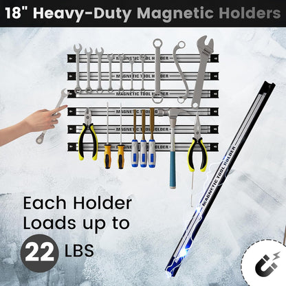 6PCS 18" Magnetic Tool Holder, Wall Mounted 176LBS Capacity Magnetic Tool Organizer, Heavy Duty Metal Tool Rack, Tool Magnet Bar, Magnetic Tool Holder Strip for Garage Workshop