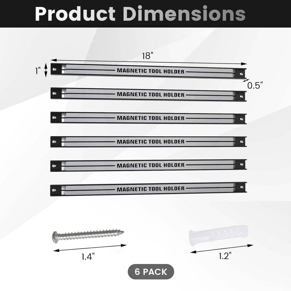 6PCS 18" Magnetic Tool Holder, Wall Mounted 176LBS Capacity Magnetic Tool Organizer, Heavy Duty Metal Tool Rack, Tool Magnet Bar, Magnetic Tool Holder Strip for Garage Workshop