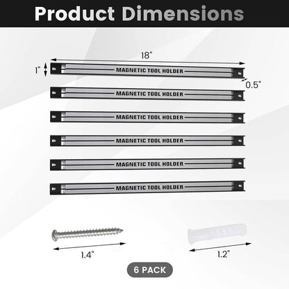6PCS 18" Magnetic Tool Holder, Wall Mounted 176LBS Capacity Magnetic Tool Organizer, Heavy Duty Metal Tool Rack, Tool Magnet Bar, Magnetic Tool Holder Strip for Garage Workshop