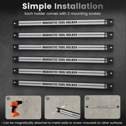 6PCS 18" Magnetic Tool Holder, Wall Mounted 176LBS Capacity Magnetic Tool Organizer, Heavy Duty Metal Tool Rack, Tool Magnet Bar, Magnetic Tool Holder Strip for Garage Workshop