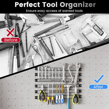 6PCS 18" Magnetic Tool Holder, Wall Mounted 176LBS Capacity Magnetic Tool Organizer, Heavy Duty Metal Tool Rack, Tool Magnet Bar, Magnetic Tool Holder Strip for Garage Workshop