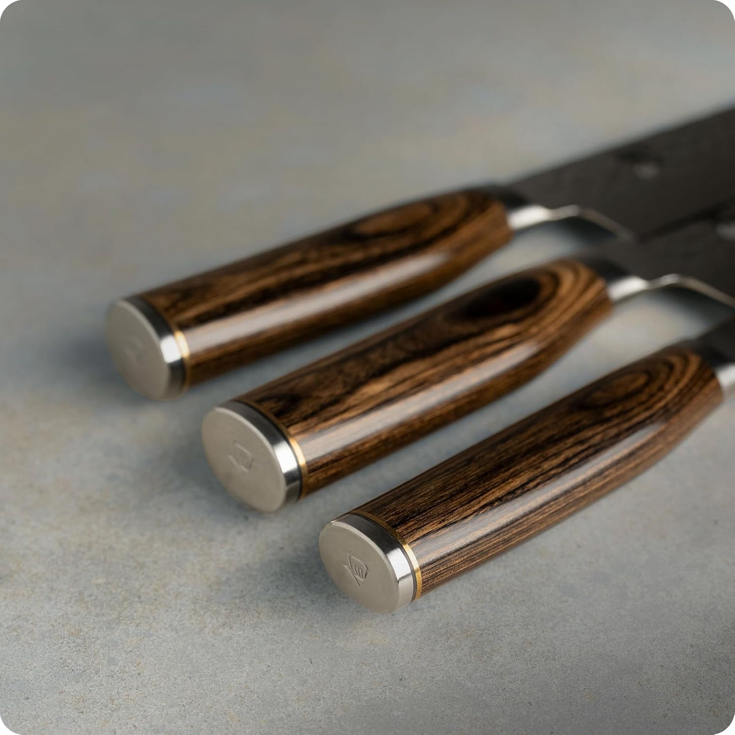 Premier 3 Piece Asian Flat Set | Includes 8" Kiritsuke, 7" Santoku and 5.5" Nakiri Knives, Handcrafted, Pakkawood Handle