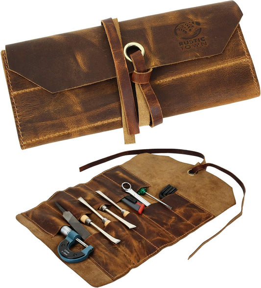 Leather Tool Roll Up Pouch - Leather Tool Wrench Roll/Chisel Bag