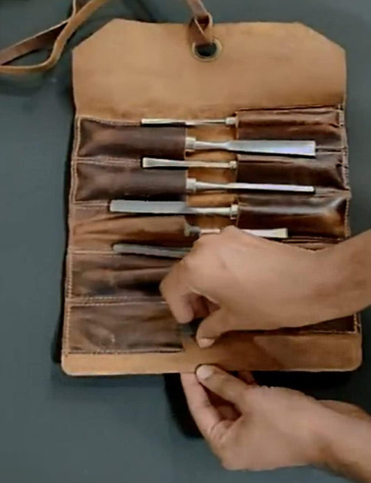 Leather Tool Roll Up Pouch - Leather Tool Wrench Roll/Chisel Bag