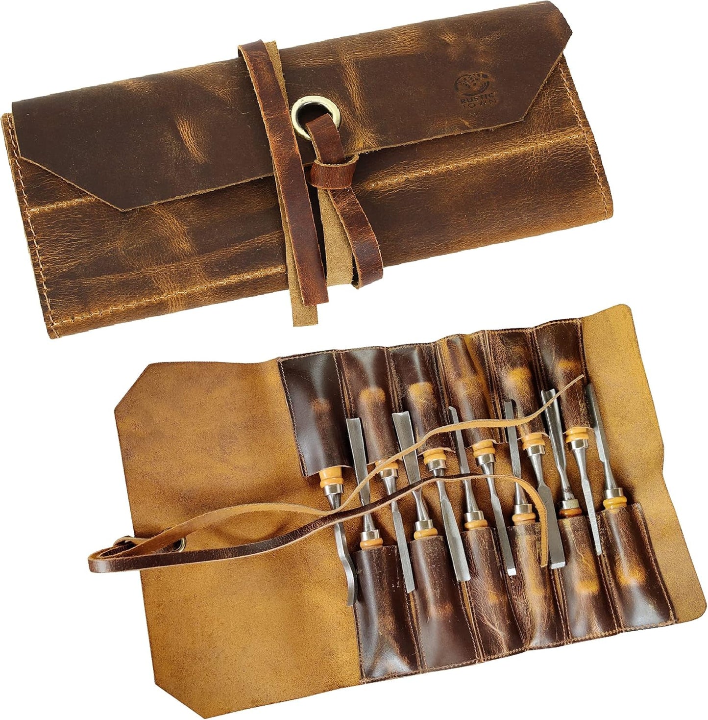 Leather Tool Roll Up Pouch - Leather Tool Wrench Roll/Chisel Bag