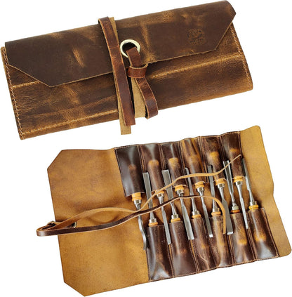 Leather Tool Roll Up Pouch - Leather Tool Wrench Roll/Chisel Bag