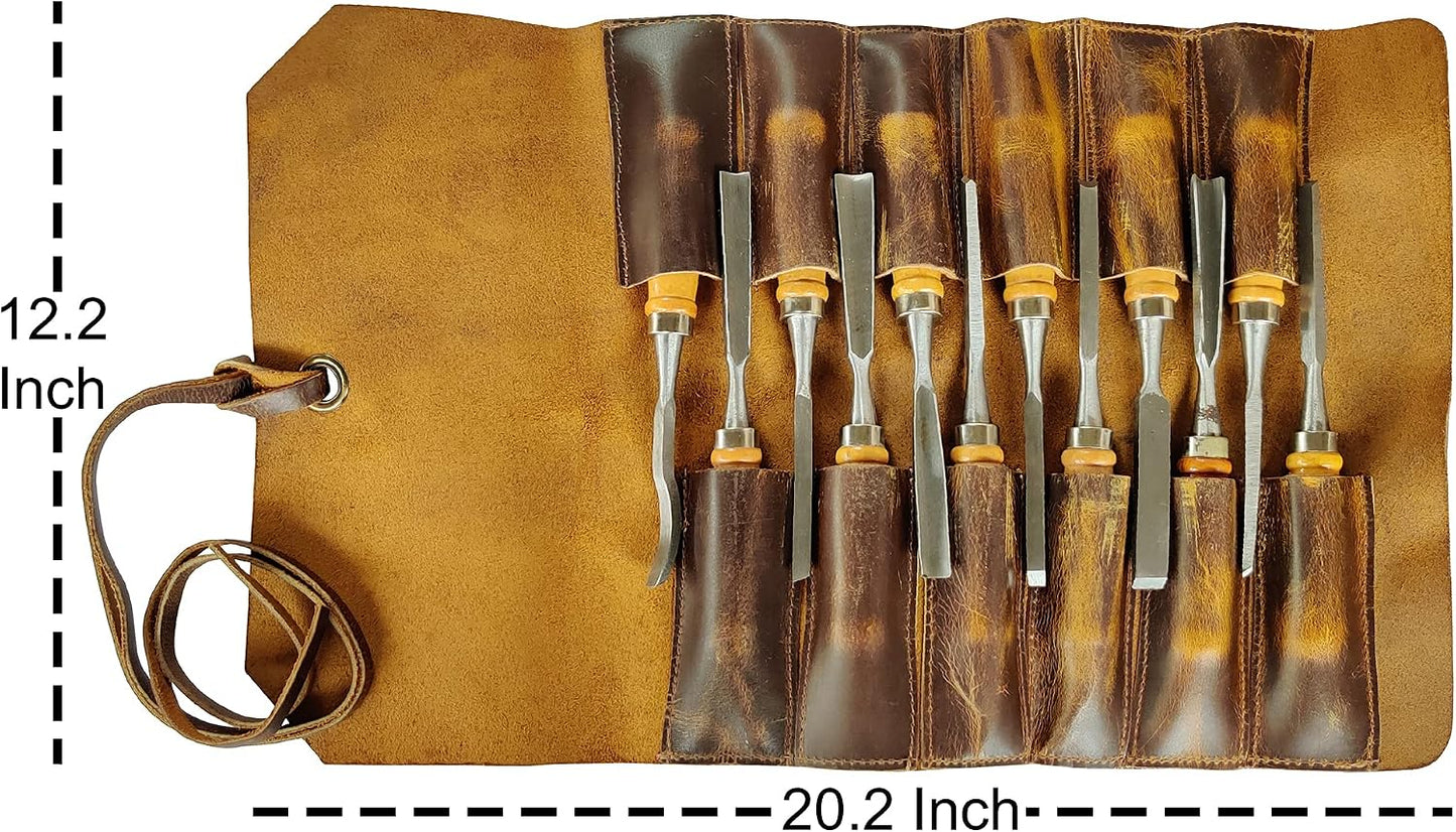 Leather Tool Roll Up Pouch - Leather Tool Wrench Roll/Chisel Bag