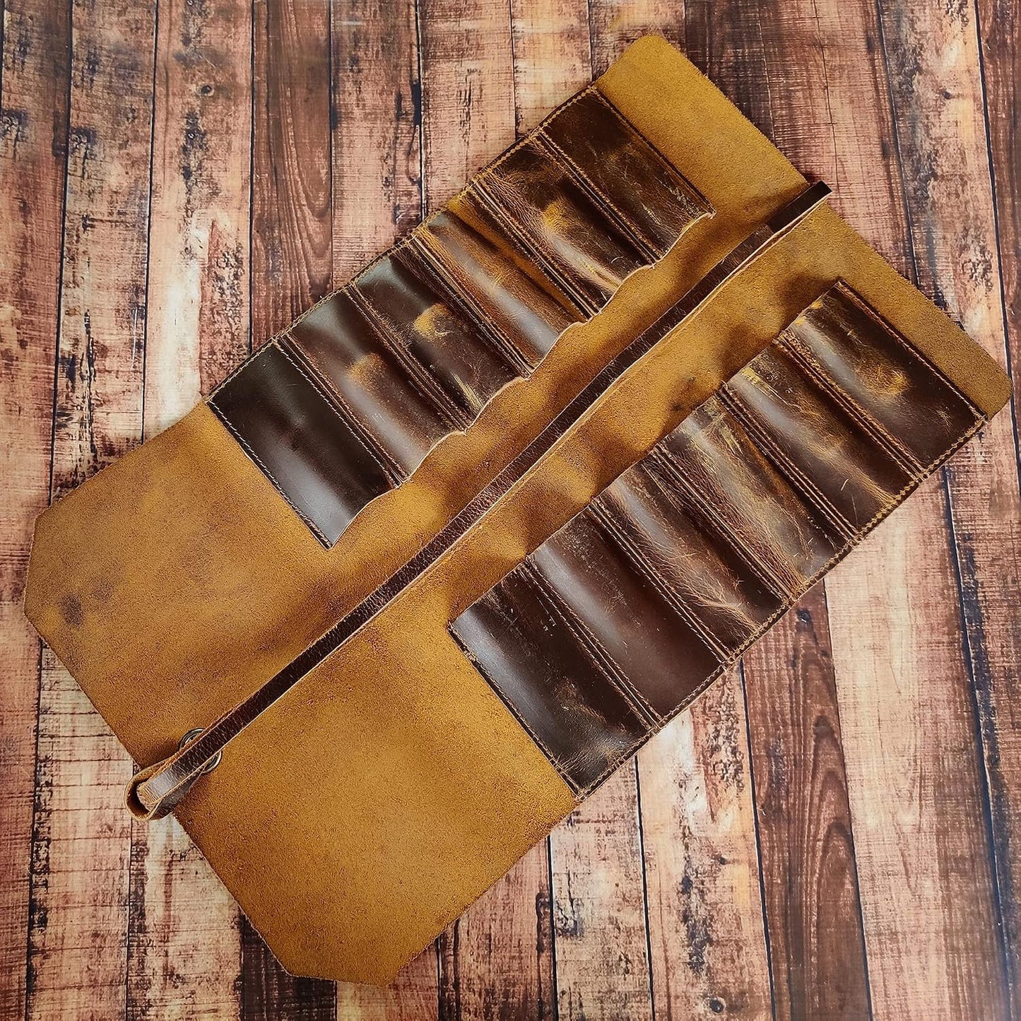 Leather Tool Roll Up Pouch - Leather Tool Wrench Roll/Chisel Bag
