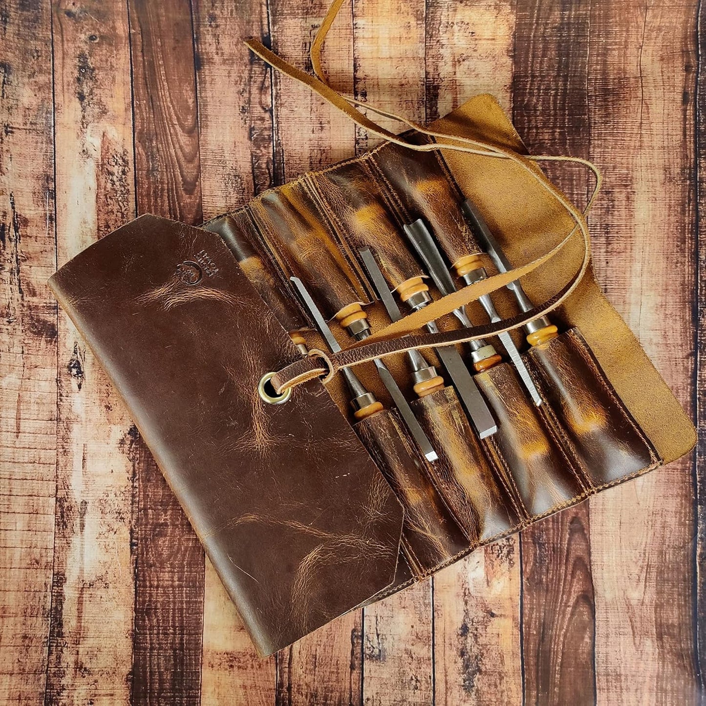 Leather Tool Roll Up Pouch - Leather Tool Wrench Roll/Chisel Bag