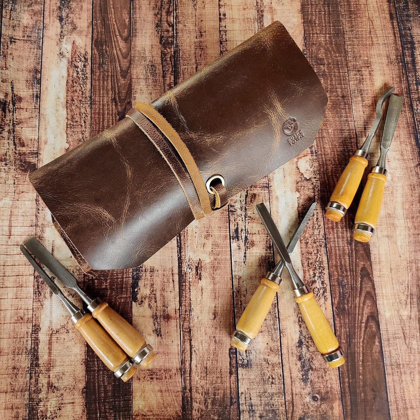 Leather Tool Roll Up Pouch - Leather Tool Wrench Roll/Chisel Bag