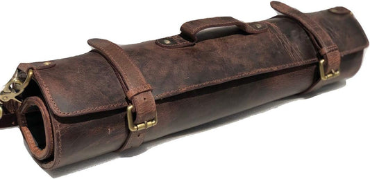 Genuine Buffalo Leather Knife Roll Set Chef's Knife Holder Cutlery Sheath Artist Case Organizer Storage bag Travel Friendly Gift for Men & Women Portable chef knife cases Organizer