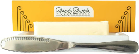 Ready Butter 3-in-1 18/10 Stainless Steel Butter Knife | 6-inch handle, serrated edge, grate and curl, spreads cold butter, dishwasher safe, rustproof, for home and restaurant