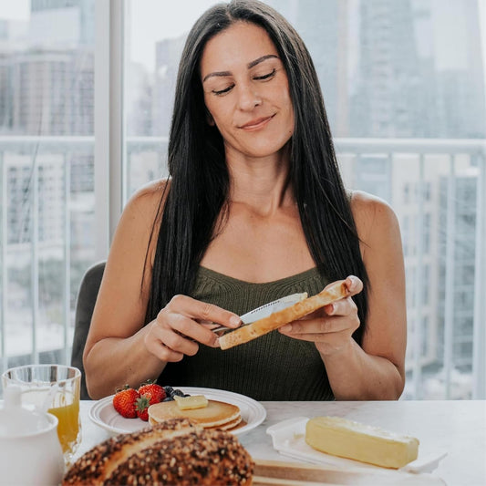 Ready Butter 3-in-1 18/10 Stainless Steel Butter Knife | 6-inch handle, serrated edge, grate and curl, spreads cold butter, dishwasher safe, rustproof, for home and restaurant