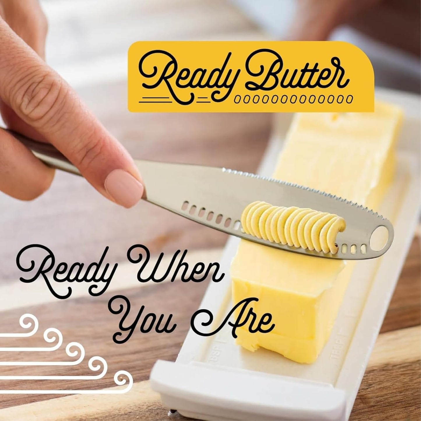 Ready Butter 3-in-1 18/10 Stainless Steel Butter Knife | 6-inch handle, serrated edge, grate and curl, spreads cold butter, dishwasher safe, rustproof, for home and restaurant