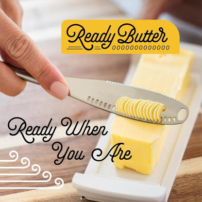 Ready Butter 3-in-1 18/10 Stainless Steel Butter Knife | 6-inch handle, serrated edge, grate and curl, spreads cold butter, dishwasher safe, rustproof, for home and restaurant