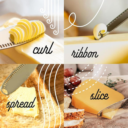 Ready Butter 3-in-1 18/10 Stainless Steel Butter Knife | 6-inch handle, serrated edge, grate and curl, spreads cold butter, dishwasher safe, rustproof, for home and restaurant