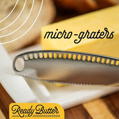Ready Butter 3-in-1 18/10 Stainless Steel Butter Knife | 6-inch handle, serrated edge, grate and curl, spreads cold butter, dishwasher safe, rustproof, for home and restaurant