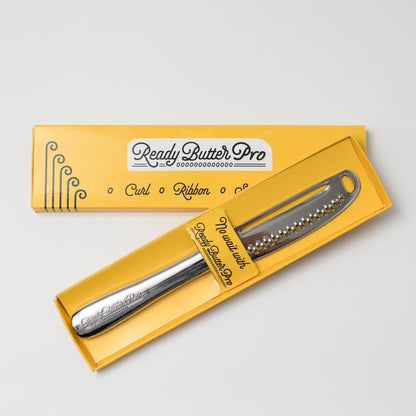 Ready Butter 3-in-1 18/10 Stainless Steel Butter Knife | 6-inch handle, serrated edge, grate and curl, spreads cold butter, dishwasher safe, rustproof, for home and restaurant