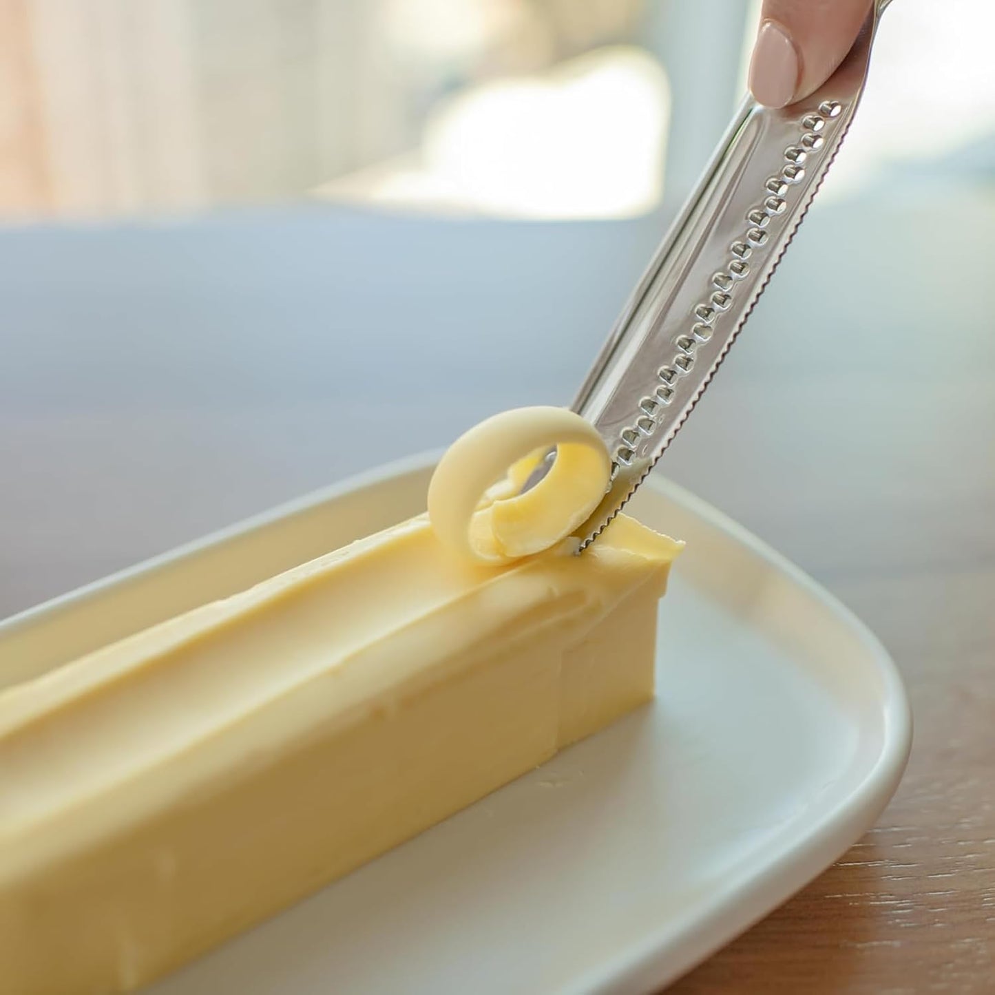Ready Butter 3-in-1 18/10 Stainless Steel Butter Knife | 6-inch handle, serrated edge, grate and curl, spreads cold butter, dishwasher safe, rustproof, for home and restaurant