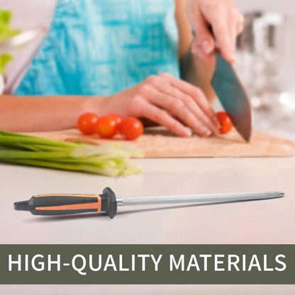 Selected High-Carbon Steel Honing Rod - Honing Steel Made of Hardened with Classic Simplicity Handle Sharpening Steel for Knife Sharpeners for Kitchen Knives (12IN-Flat)
