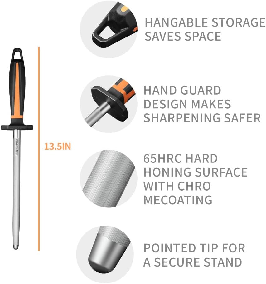 Selected High-Carbon Steel Honing Rod - Honing Steel Made of Hardened with Classic Simplicity Handle Sharpening Steel for Knife Sharpeners for Kitchen Knives (12IN-Flat)