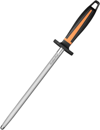 Selected High-Carbon Steel Honing Rod - Honing Steel Made of Hardened with Classic Simplicity Handle Sharpening Steel for Knife Sharpeners for Kitchen Knives (12IN-Flat)