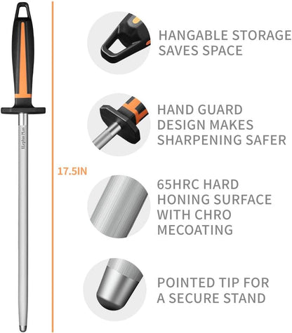 Selected High-Carbon Steel Honing Rod - Honing Steel Made of Hardened with Classic Simplicity Handle Sharpening Steel for Knife Sharpeners for Kitchen Knives (12IN-Flat)