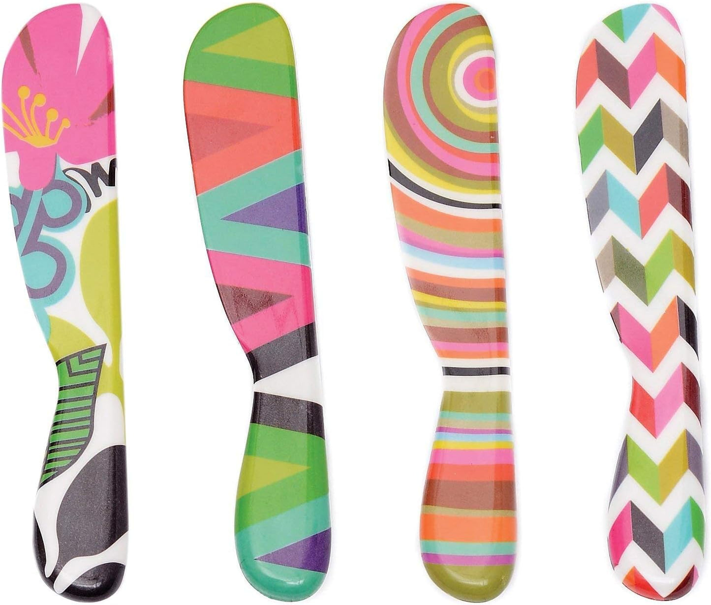 6" Melamine Butter Spreader 4-Piece Set-Designer Fun Vibrant Colorful Knives for Cream Cheese, Jam, Jelly, Mayo, Frosting, Sandwich-Shatterproof BPA Free Dishwasher Safe, 6-inch, Floral