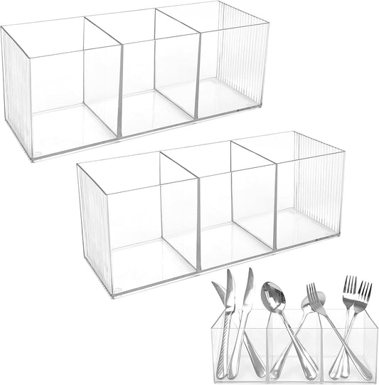 Large Cutlery Storage Organizer, Plastic Cutlery Utensil Holder Storage Organizer Caddy for Kitchen Countertop Organization, Holds Fork, Knife, Spoon, Silverware Tableware Storage Box