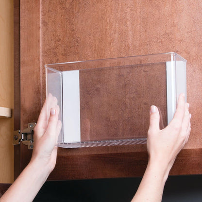 Plastic Adhesive Mount Storage Organizer Container for Kitchen or Pantry Wall Organization - Space Saving Holder for Sandwich Bags, Foil - 11" Wide - Ligne Collection - Clear