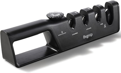 Professional Knife Sharpener with 6 Adjustable Sharpening Angles,and also sharpen scissors, Ergonomic Handle,Handheld Knives and Pocket Knife Sharpener, Black