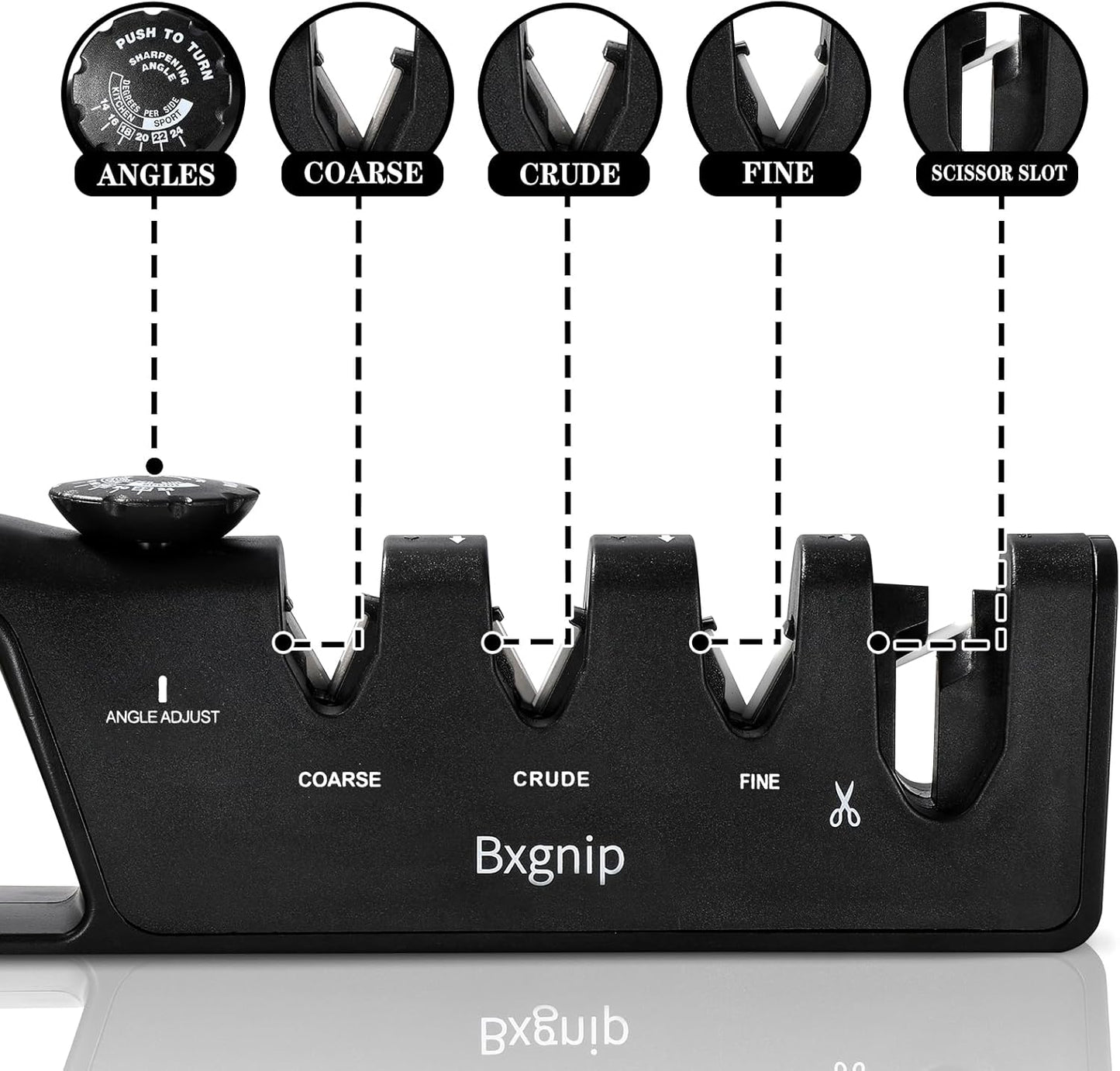 Professional Knife Sharpener with 6 Adjustable Sharpening Angles,and also sharpen scissors, Ergonomic Handle,Handheld Knives and Pocket Knife Sharpener, Black