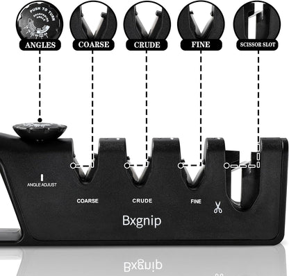 Professional Knife Sharpener with 6 Adjustable Sharpening Angles,and also sharpen scissors, Ergonomic Handle,Handheld Knives and Pocket Knife Sharpener, Black